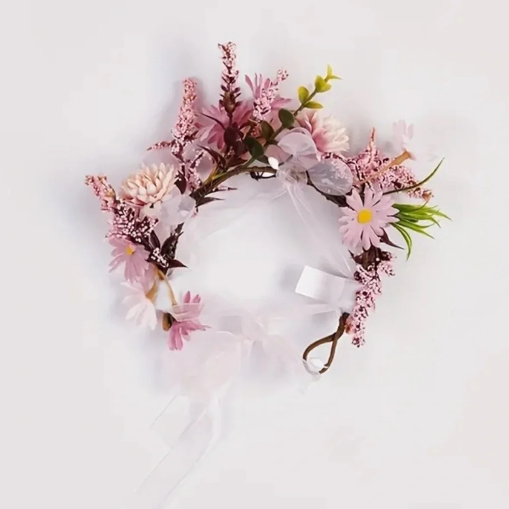 Small Pet Pink Floral Headband or Collar Photo Prop for Dog or Cat